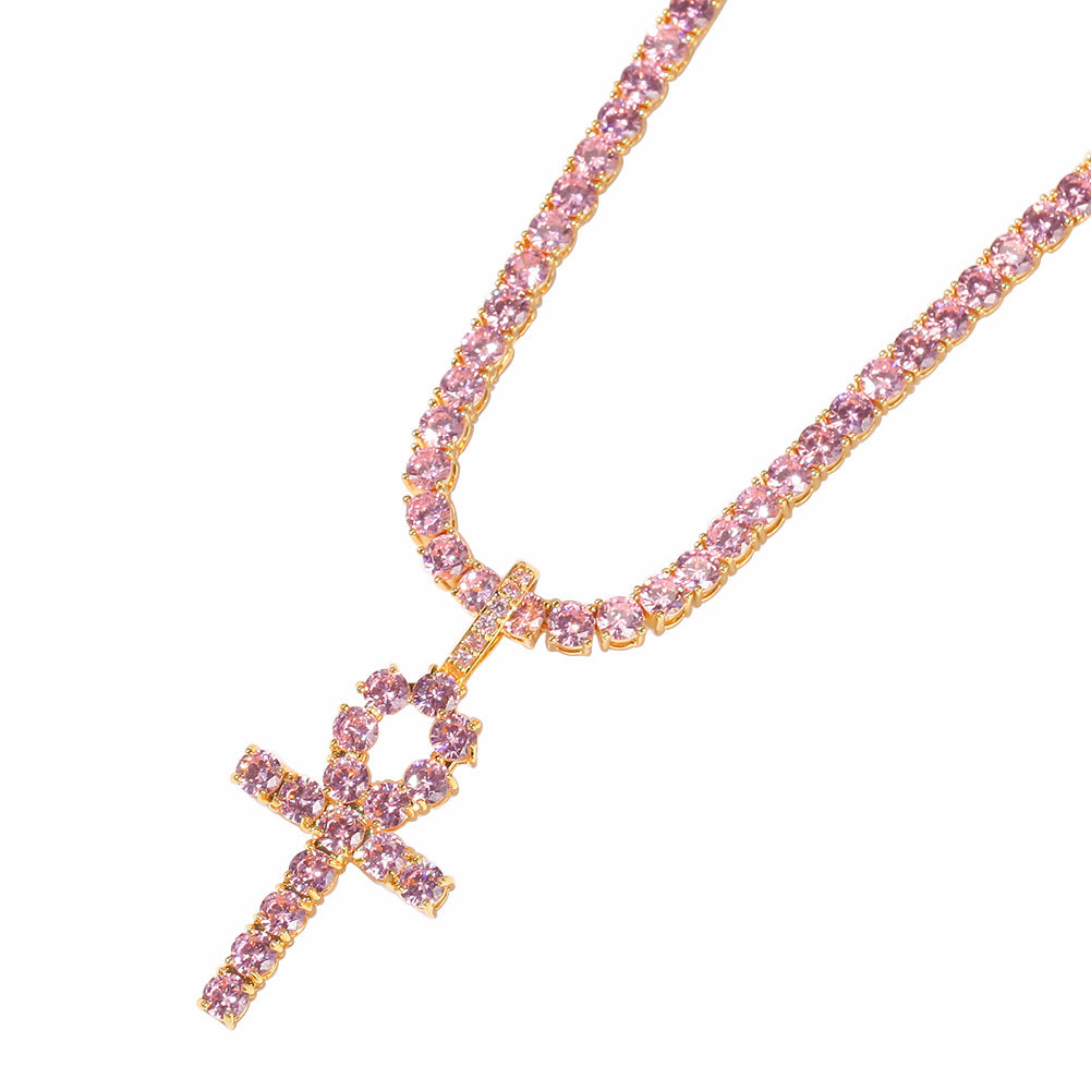 Pink color zircon Anhe pendant tennis chain suit - Minihomy