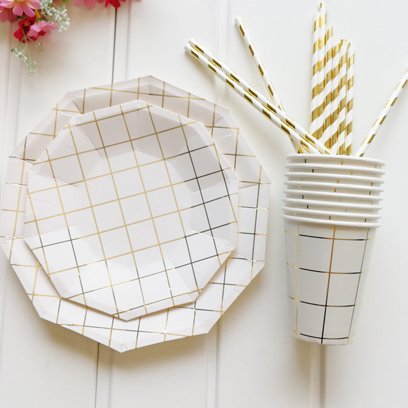 Disposable gilt mesh decagonal paper tray set - Minihomy