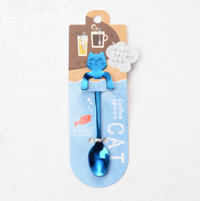 Cross-border 304 Stainless Steel Spoon Cartoon Cat Handle Hanging Coffee Spoon - Minihomy