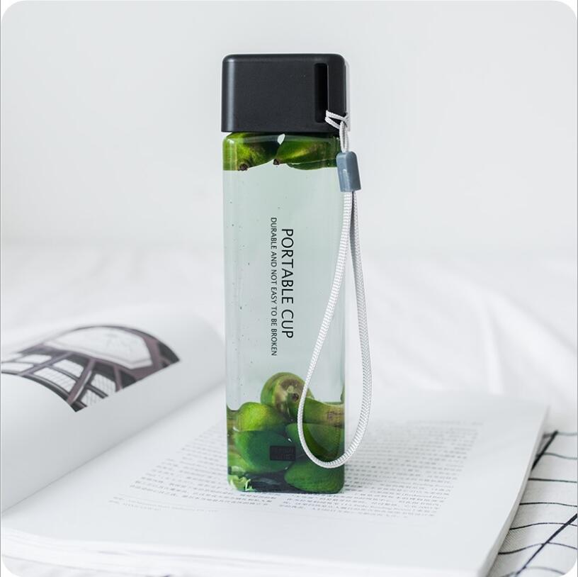 480 ml Creative Square Water Bottle Portable Anti-fall Hand Cup Plastic Transparent Sports Travel Bottle leakproof - Minihomy