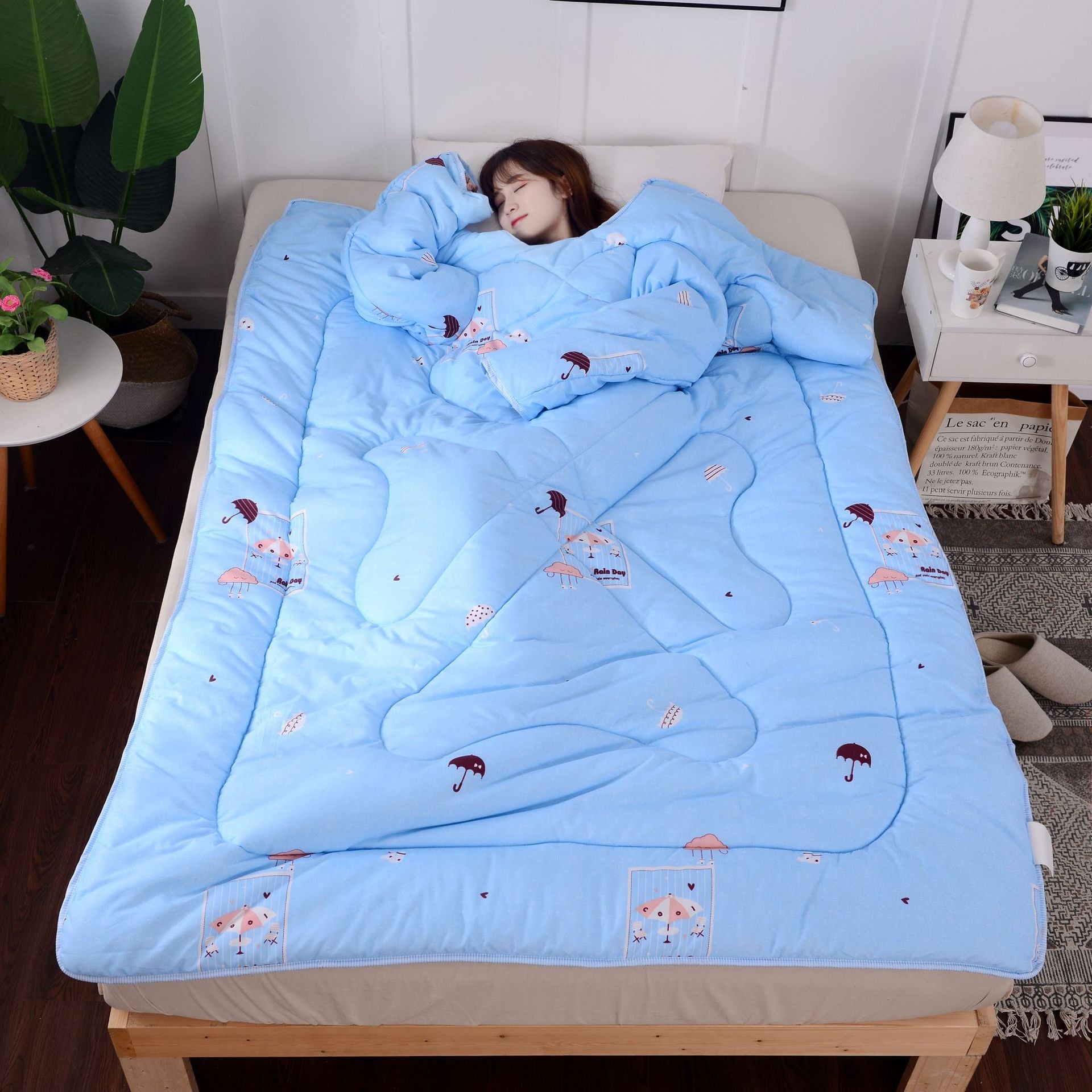 Multifunction Lazy Quilt with Sleeves Winter Warm Thickened Washed Quilt Blanket - Minihomy