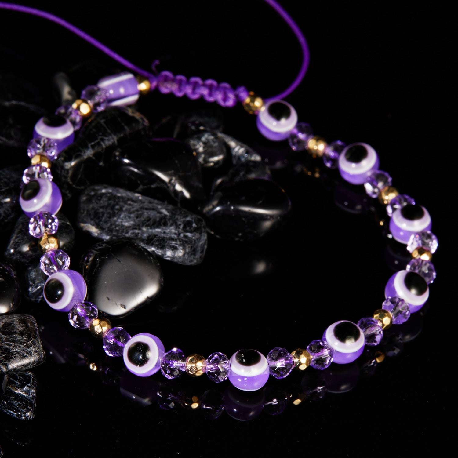 Eye Crystal Bead Pull Adjustable Bracelet - Minihomy