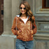 Autumn Winter Faux Leather Drawstring Hooded Thickened Short Zip Jacket - Minihomy