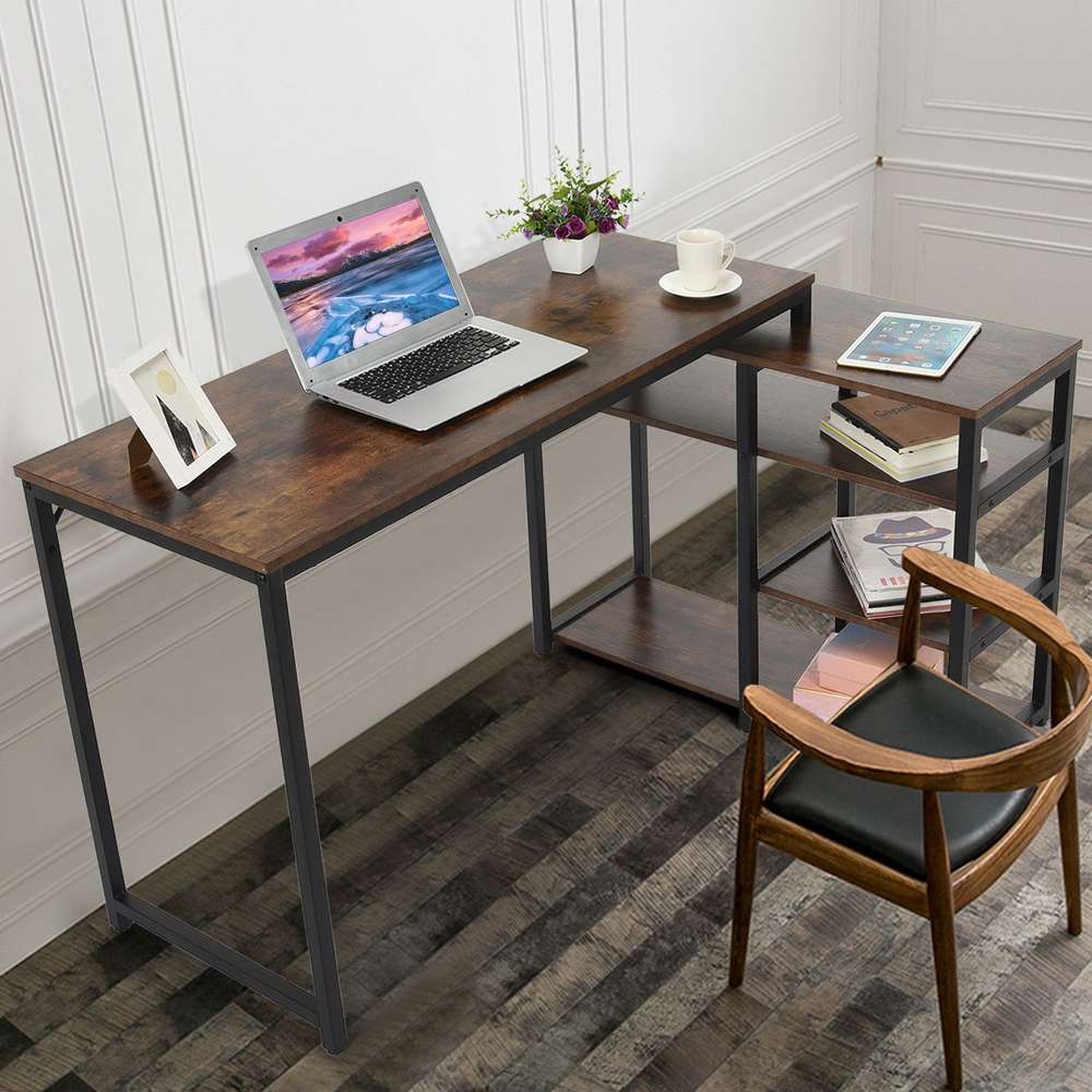 L-Shaped Computer Desk With Storage Shelves Study Table For Home Office - Minihomy