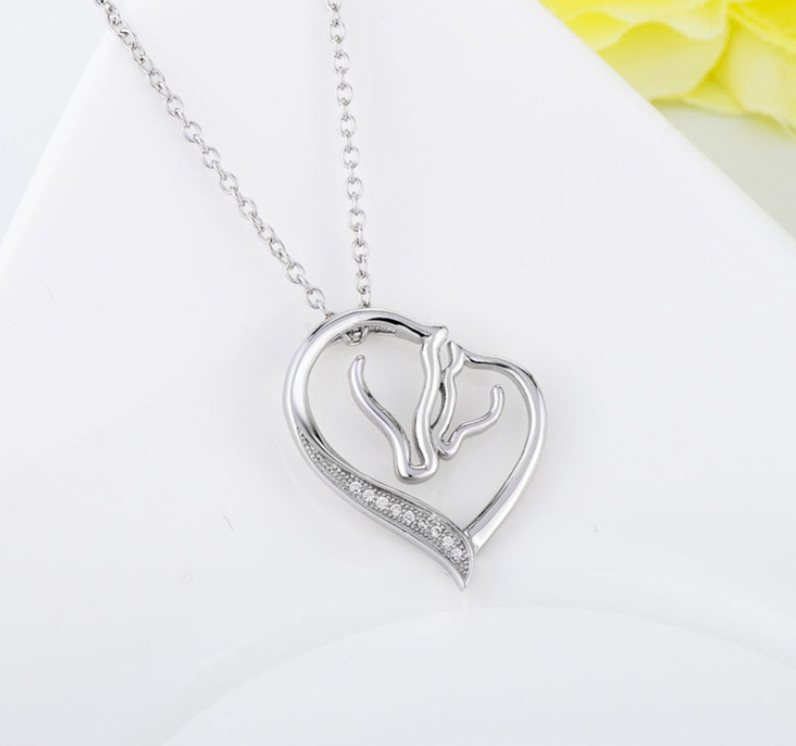 Sterling Silver Mother and Child Horse Heart Pendant