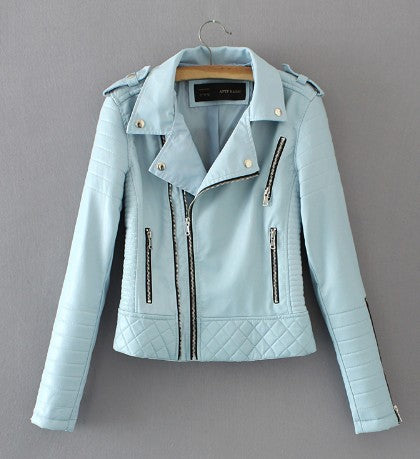 Women Spring Autumn Soft Faux Leather Jackets Lady Motorcyle Zippers Biker Coats