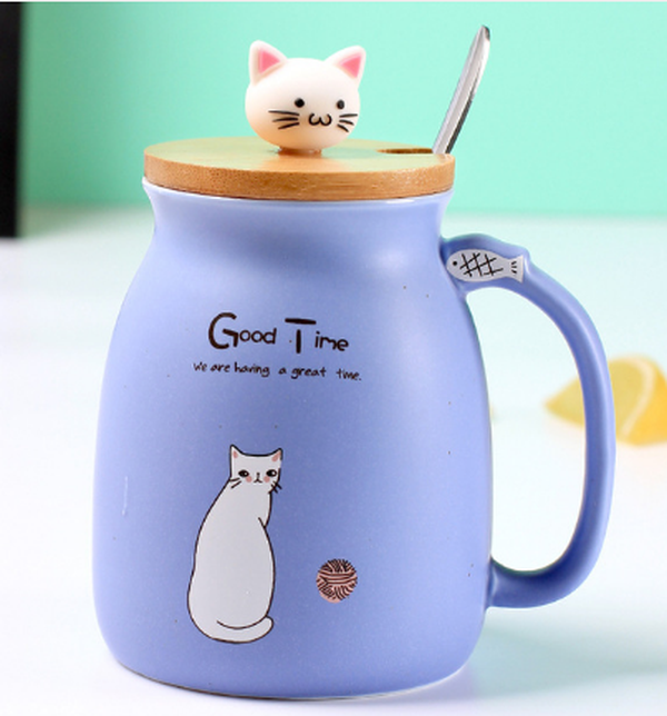 Heat-resistant Cup Cartoon with Lid Cup Kitten Milk Coffee Ceramic Mug Children Cup Office Gifts - Minihomy