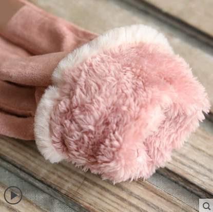 Gloves Female Autumn and Winter Warm Korean Version Plus Velvet Thick five Fingers Retro Suede Touch Screen Gloves Cute Driving - Minihomy