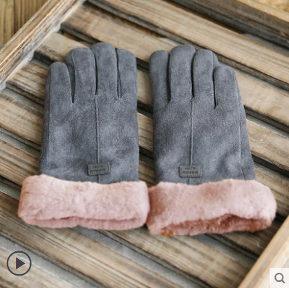 Gloves Female Autumn and Winter Warm Korean Version Plus Velvet Thick five Fingers Retro Suede Touch Screen Gloves Cute Driving - Minihomy