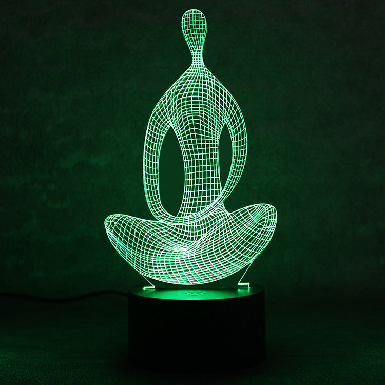 3D 7 Color Changing Yoga LED Meditation Of Acrylic Night Light Bedroom Illusion Lamp Livingroom Bedside Decor - Minihomy