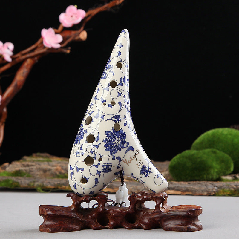 12-hole alto C-playing blue and white porcelain ocarina