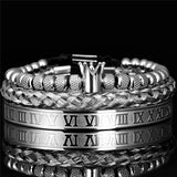 Stainless Steel Roman Royal Crown Charm Bracelet for Men
