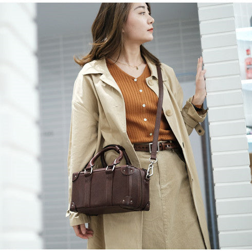 Insts Niche Brown Vintage Handmade Leather Suitcase Bags In Large Capacity Cowhide - Minihomy