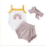 Three-Piece Baby Girl Sling Romper Plaid Shorts