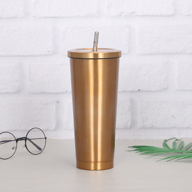 Creative Coffee Cup with Stainless Steel Straw Cup