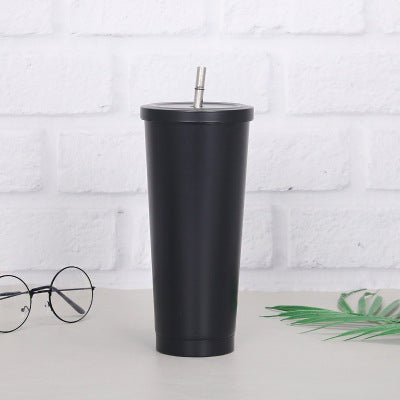 Creative Coffee Cup with Stainless Steel Straw Cup