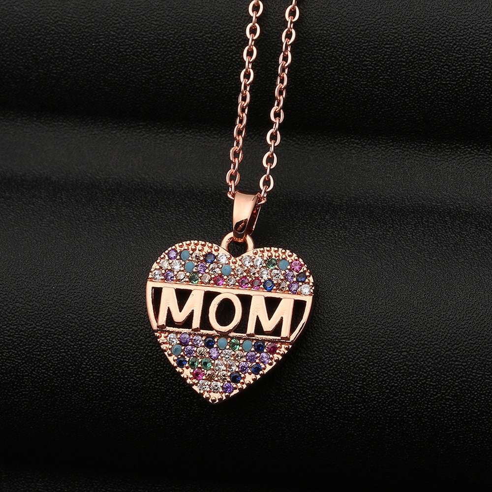 Colorful Mom Cubic Zirconia Heart Necklace Pendant Decoration - Minihomy