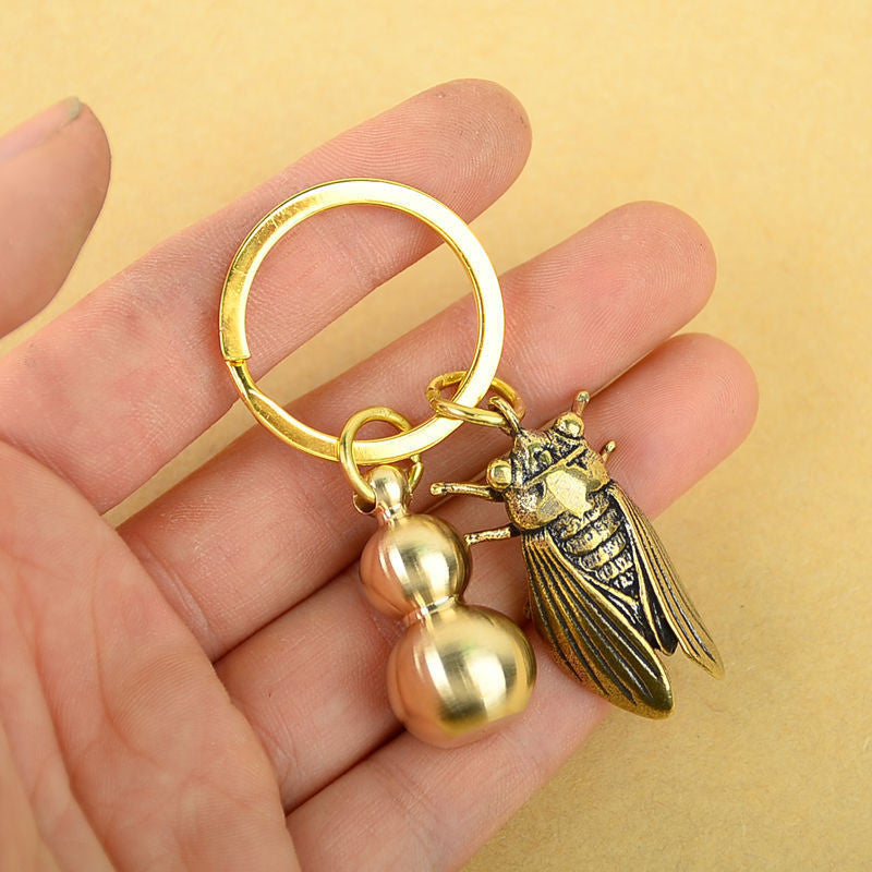 Brass Five Emperor Money Gourd Keychain Pendant - Minihomy