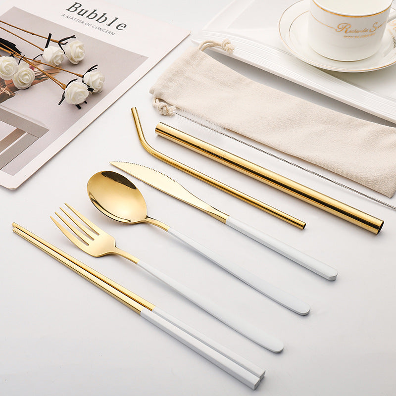 7-piece Set Of Creative Titanium-plated Environmentally Friendly Portable Tableware