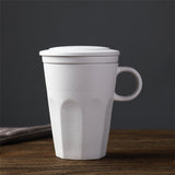 Ceramic Large Capacity Mug Custom Japanese Stoneware Office Cup Wooden Handle Gift Cup With Lid Tea Separation - Minihomy