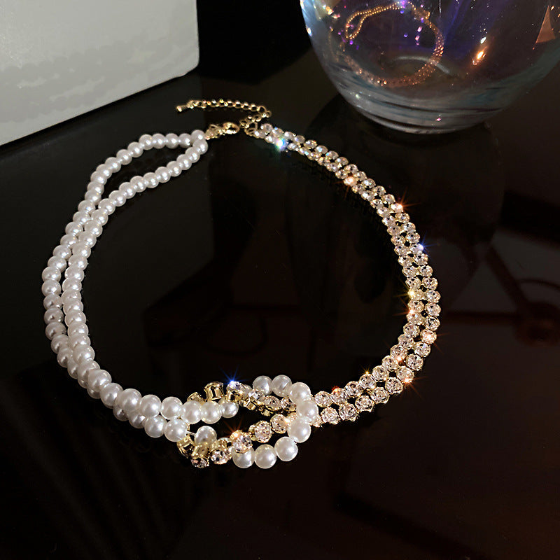 Pearl Crystal Choker Necklaces For Women Short Chain Rhinestone Necklaces Statement Jewelry - Minihomy