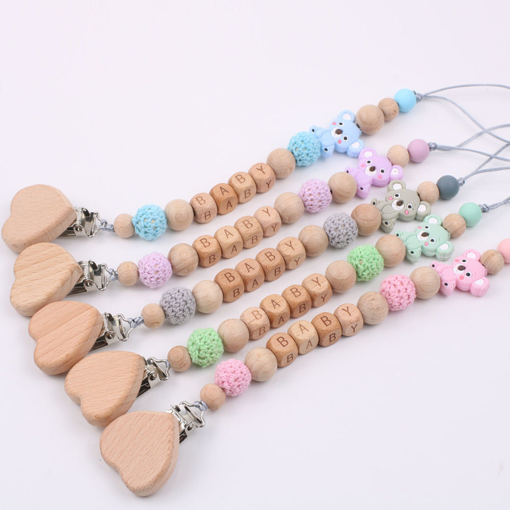 Baby soothing beech wood mouth chain clip - Minihomy