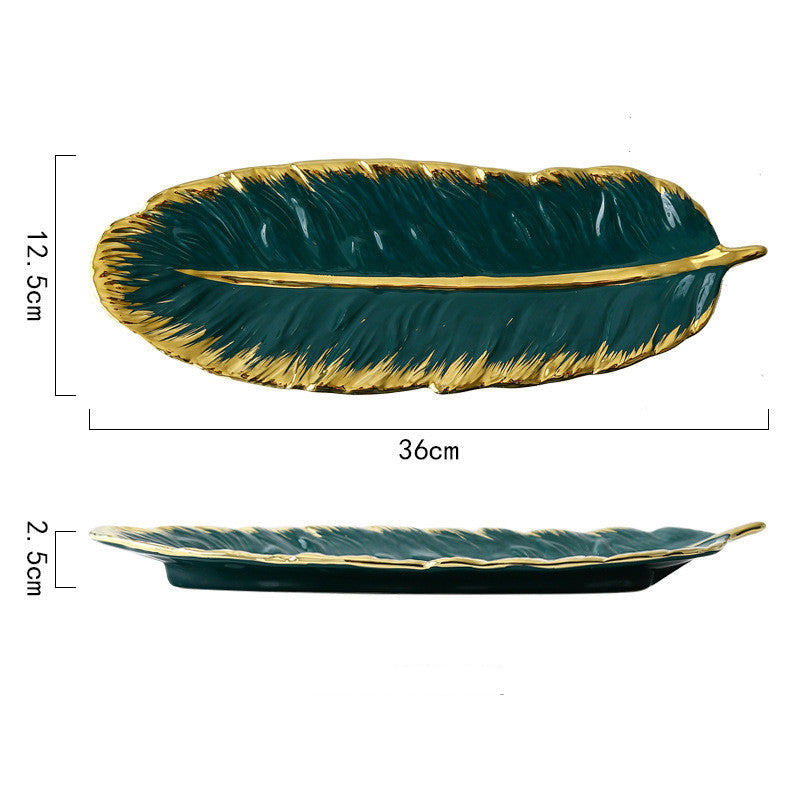 Glod Feather Platter Luxury Leaf Storage Tray For Women - Minihomy