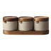 Kitchen Seasoning Pot Ceramic Three Piece Suit Simple Salt Pot Acacia Wood Tray With Cover - Minihomy