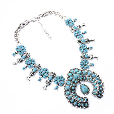 European And American Cross-border Trend Blue Necklace Exaggerated