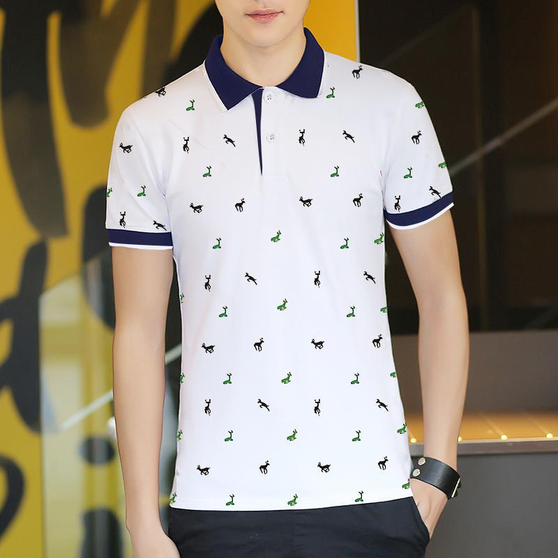 Short Sleeve T-shirt Mens Thin Polo Shirt Fawn Print Lapel