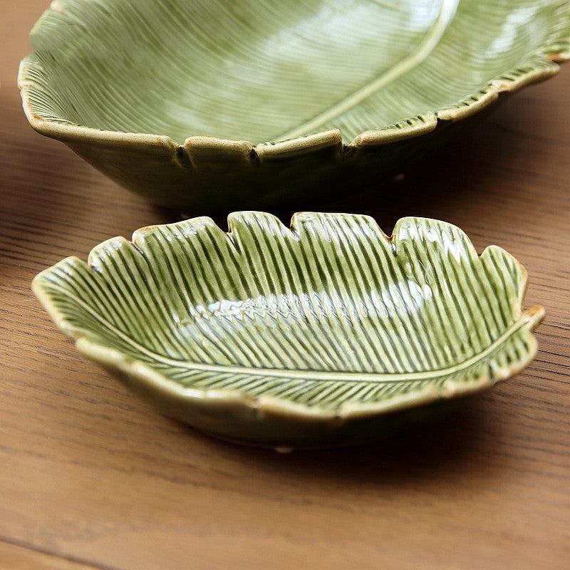 Green Leaf Horizontal Pattern Ceramic Dish Plate Melon Seed Dish Home Accessories Leaf - Minihomy