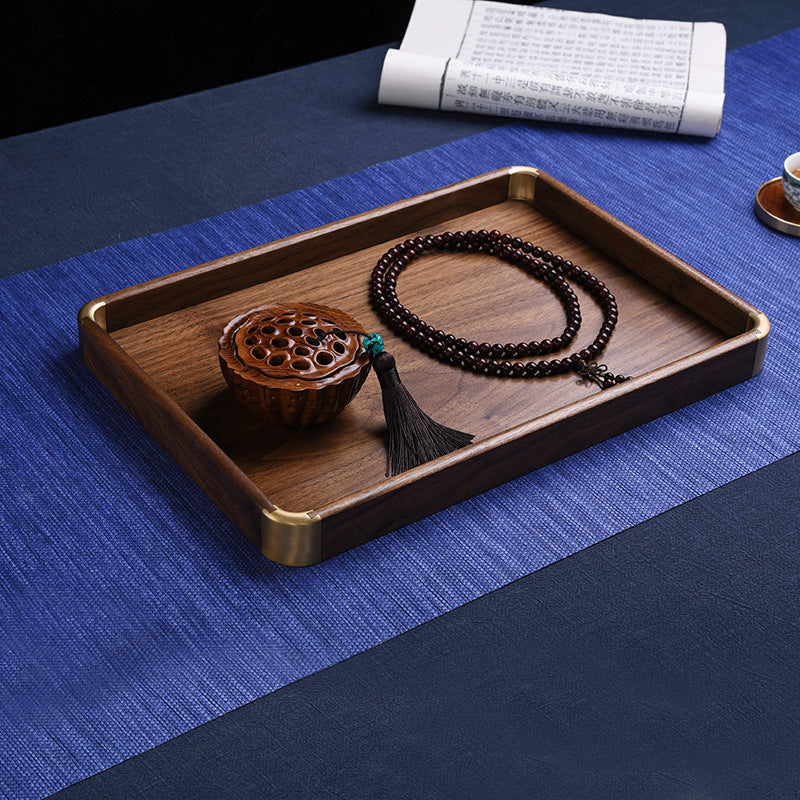 Handmade Walnut Solid Wood Tray Brass Tea Tray Household - Minihomy