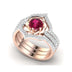 Rose Gold Inlaid Ruby Flower Three-piece Ring