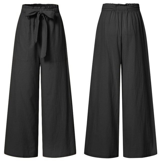 Women Pants Vintege Elastic Waist Long Pants Trousers