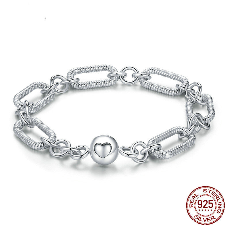 Paper Clip Love Sterling Silver S925 Bracelet Women - Minihomy