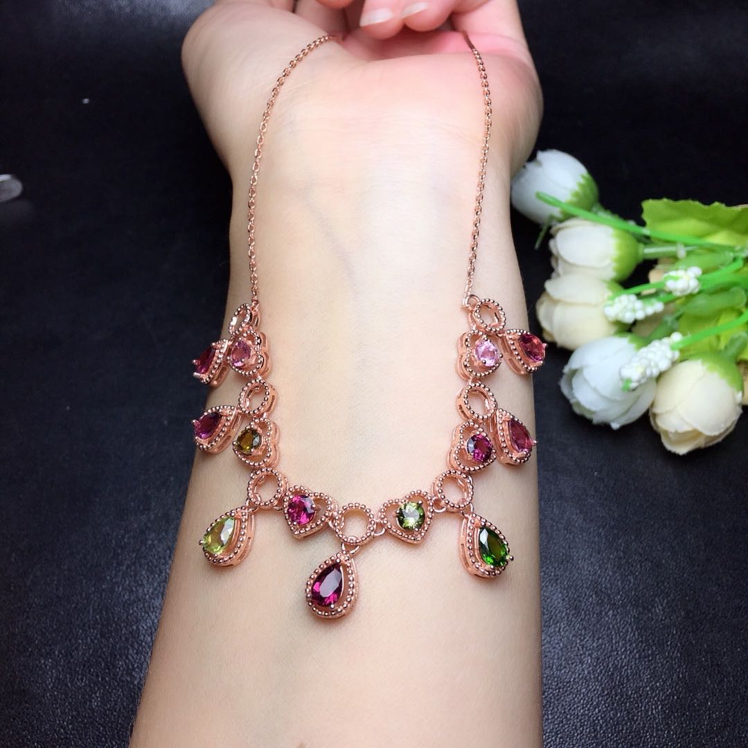 Natural Candy Color Tourmaline Necklace Chain Row Female Crystal Clean Color Good Brazil Rainbow Candy Tourmaline