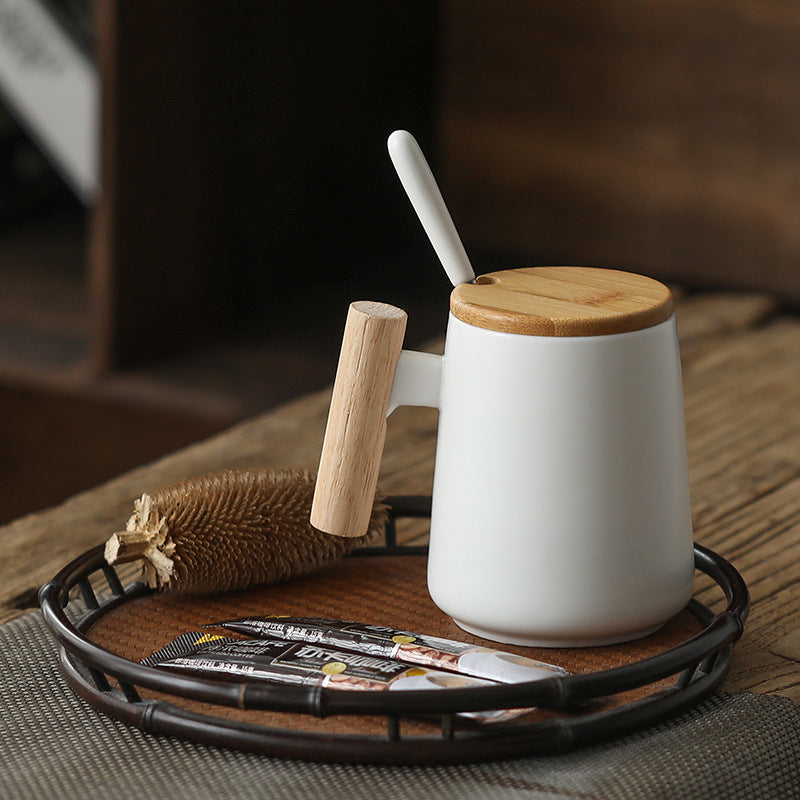 Ceramic Mug With Wooden Handle Mug Coffee Cup - Minihomy