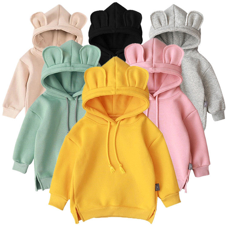 Cartoon Solid Color T-shirt Sweater Fleece Long-sleeved Hooded Children's T-shirt - Minihomy