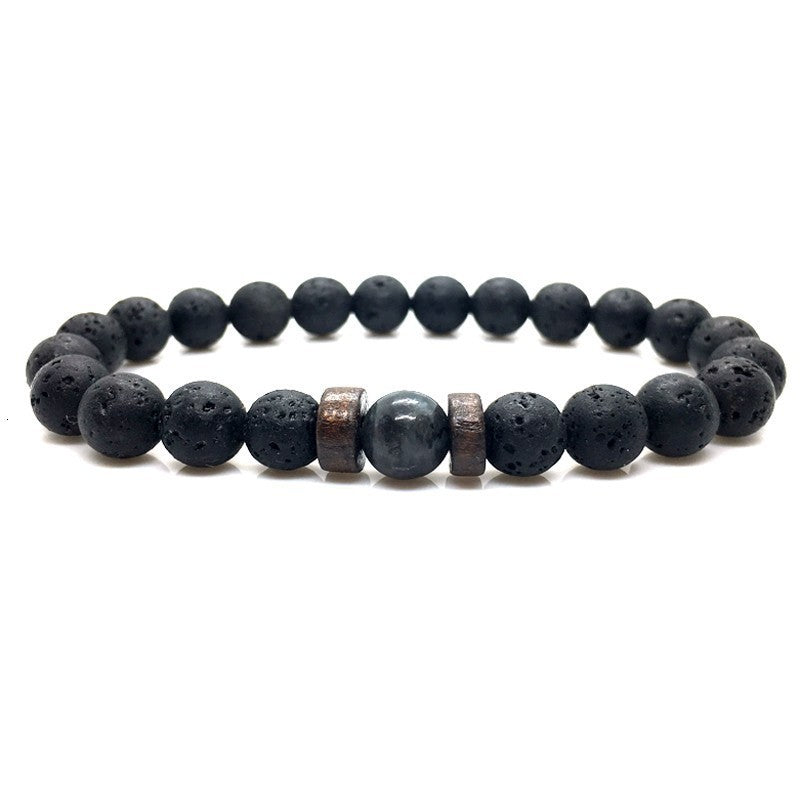 Beaded 8mm Black Volcanic Stone Buddha Bead Bracelet - Minihomy