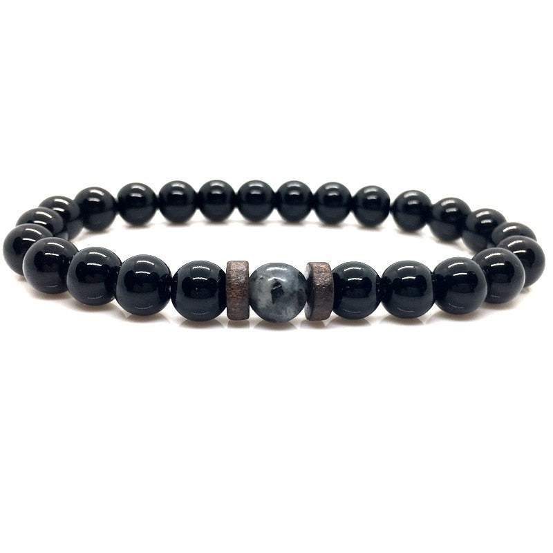 Beaded 8mm Black Volcanic Stone Buddha Bead Bracelet - Minihomy