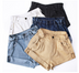 High waist denim shorts female elastic waist cuff wide leg pants shorts - Minihomy