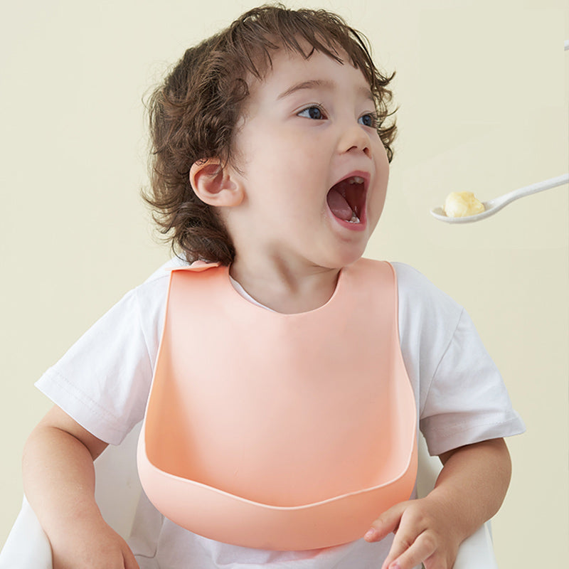 Soft Waterproof Silicone Baby Bib with Food Catcher, Baby Silicone Bib