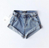 High waist denim shorts female elastic waist cuff wide leg pants shorts - Minihomy