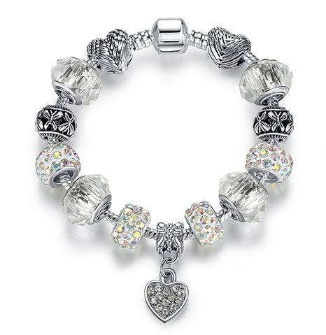 Silver Crystal Charm Bracelet for Women