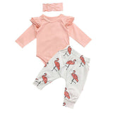 Cute Baby Girl Clothes Flamingo Print Pants Leggings Headband set - Minihomy