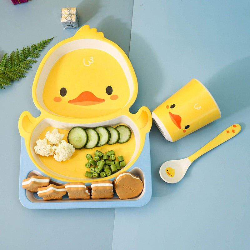 Bamboo Fiber Children's Tableware Little Yellow Duck Set - Minihomy