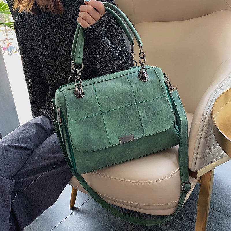 Matte Women  Scrub Female Shoulder Bags Large Capacity Matcha Green PU Leather Lady Totes Boston Bag for Travel Hand Bags - Minihomy