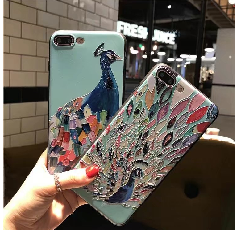 Compatible with Apple Embossed Cartoon Peacock Mobile Shell Soft Cover - Minihomy