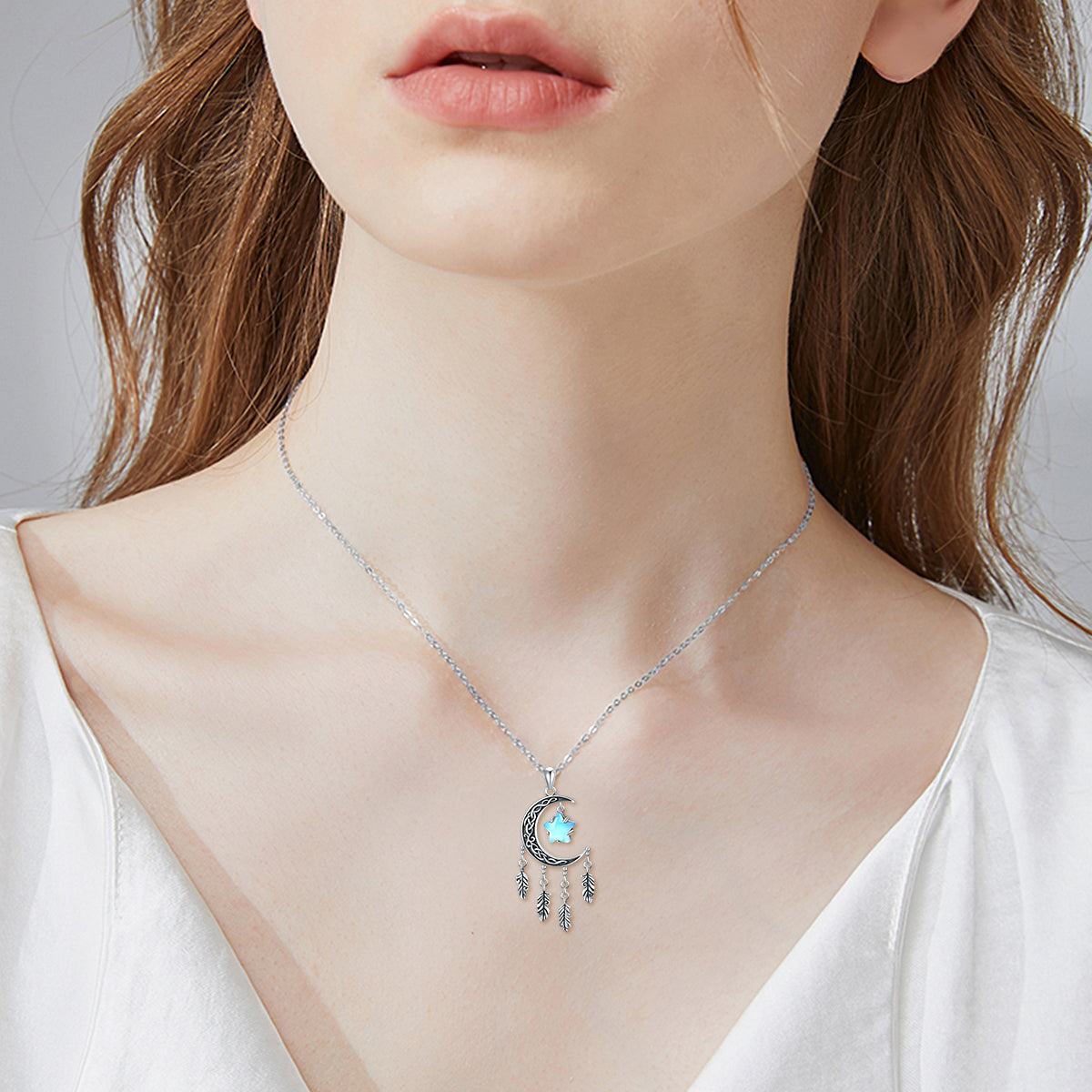 Sterling Silver Celtic Dream Catcher Necklace for Women Moon and Stars Necklace