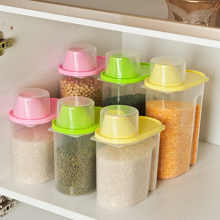 Plastic sealed tank kitchen large food storage tank five grain canisters with covered collection box - Minihomy